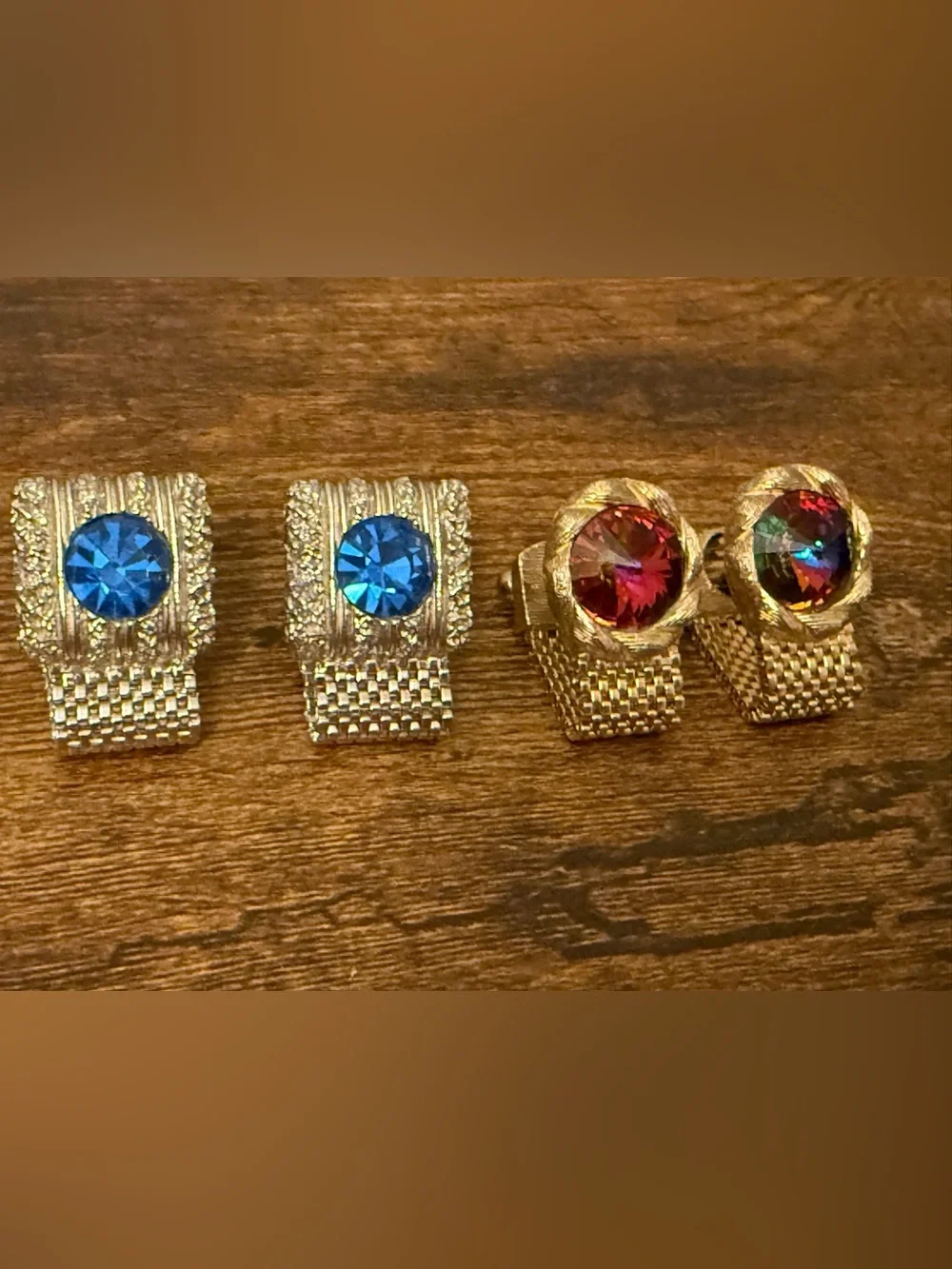Vintage Goldtone Cufflinks with Rhinestone Bezel Set